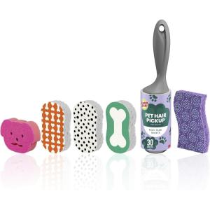 Scotch-Brite Dog Lovers Cleaning Kit, Includes 6 Limited Edition Non-Scratch Sponges and 1 Pet Hair Pickup Extra Sticky Lint Roller, Multi-surface Safe