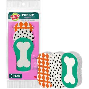 Scotch-Brite Dog Pop Up Non-Scratch Sponges, Limited Edition,Expands in Water,3 Pack