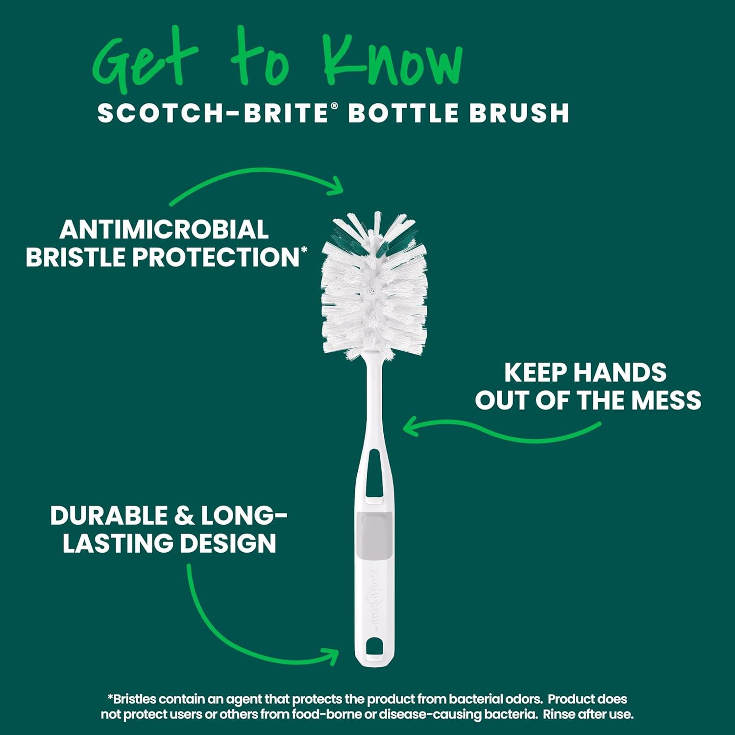 image:imageScotchBrite Glass and Water Bottle Brush LongLasting Bristles Safe On Multiple Types of Water Bottles Baby Bottles Vases and More Pack of 2