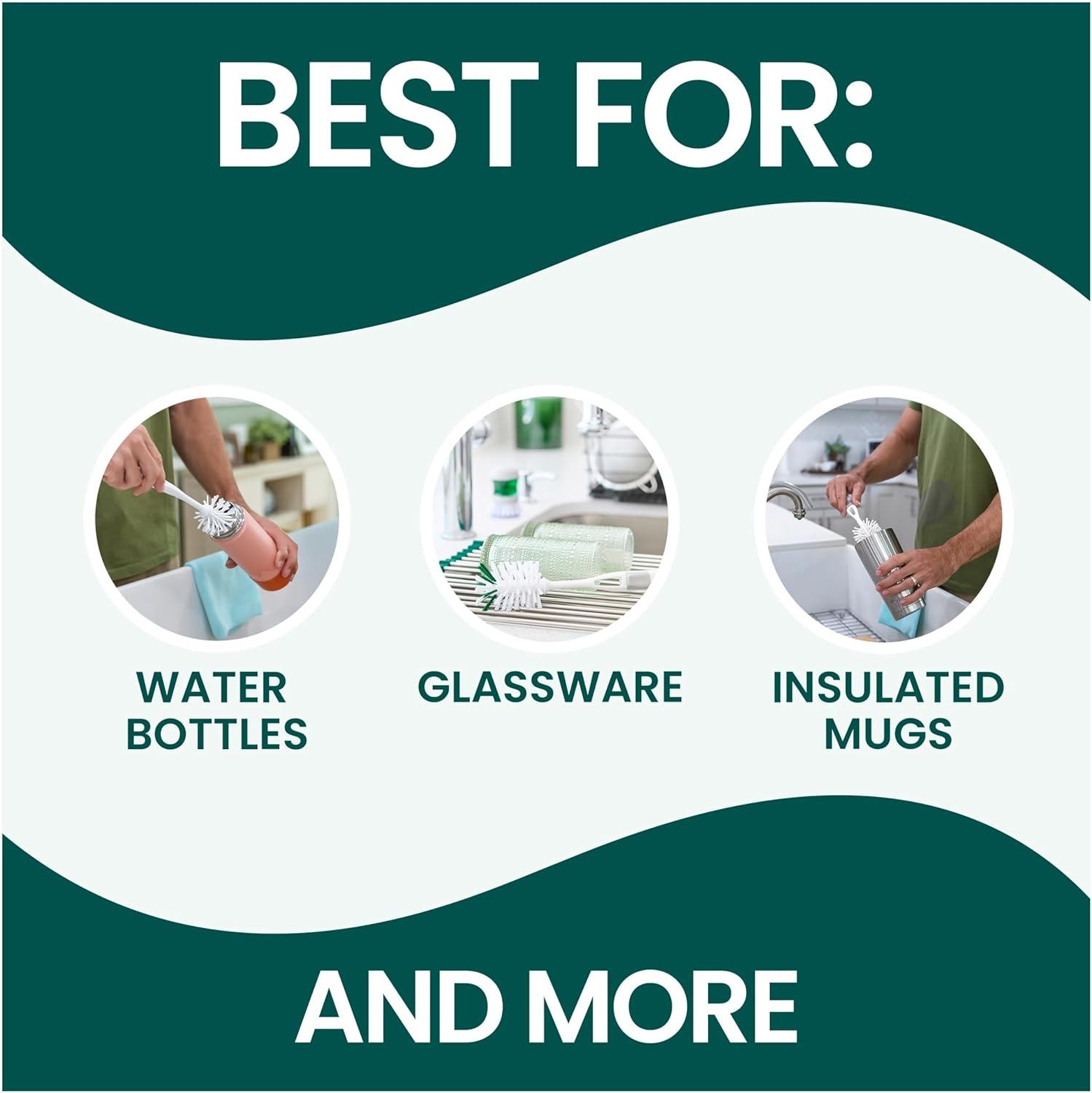 image:imageScotchBrite Glass and Water Bottle Brush LongLasting Bristles Safe On Multiple Types of Water Bottles Baby Bottles Vases and More Pack of 2