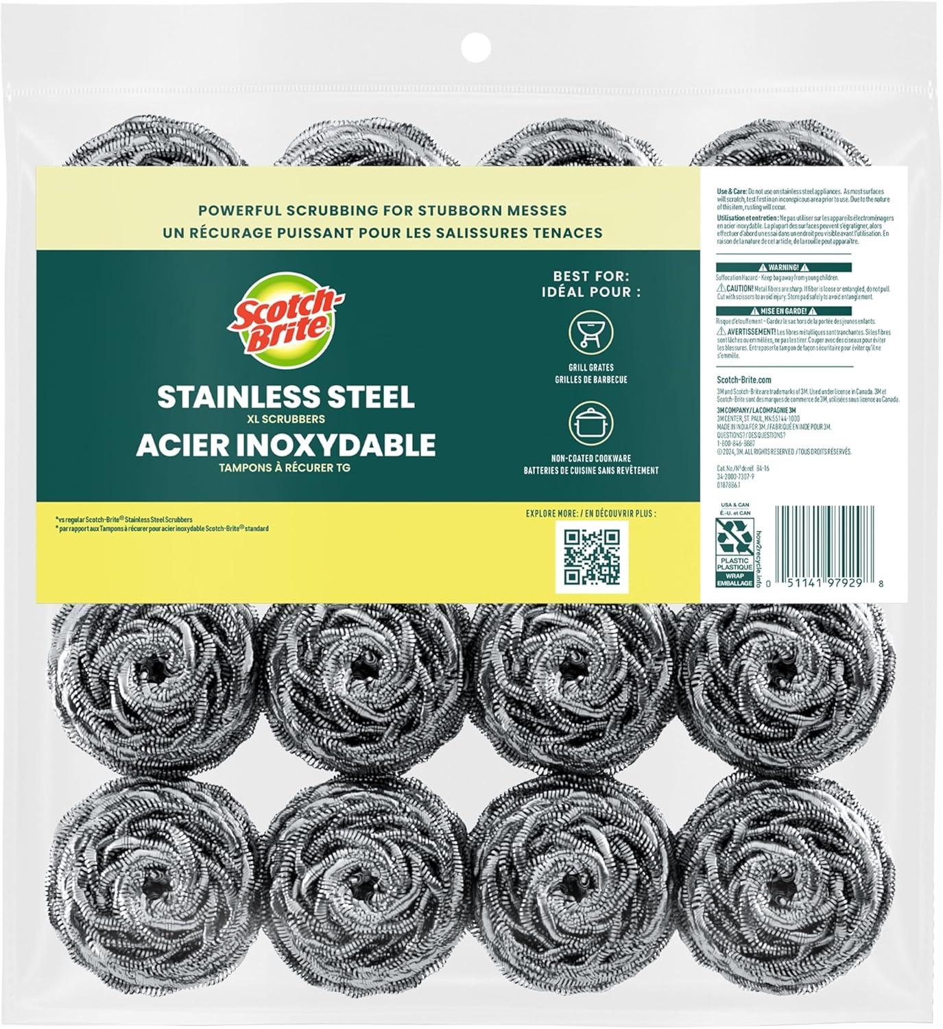 image:imageScotchBrite Stainless Steel Scrubber for Cleaning Kitchen Household and Dishes 3 Scrubbers Pack of 216 Scrubbers