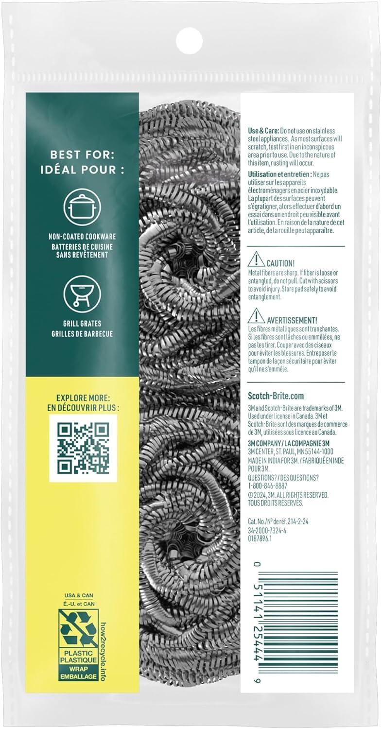 image:imageScotchBrite Stainless Steel Scrubber for Cleaning Kitchen Household and Dishes 3 Scrubbers Pack of 248 Scrubbers