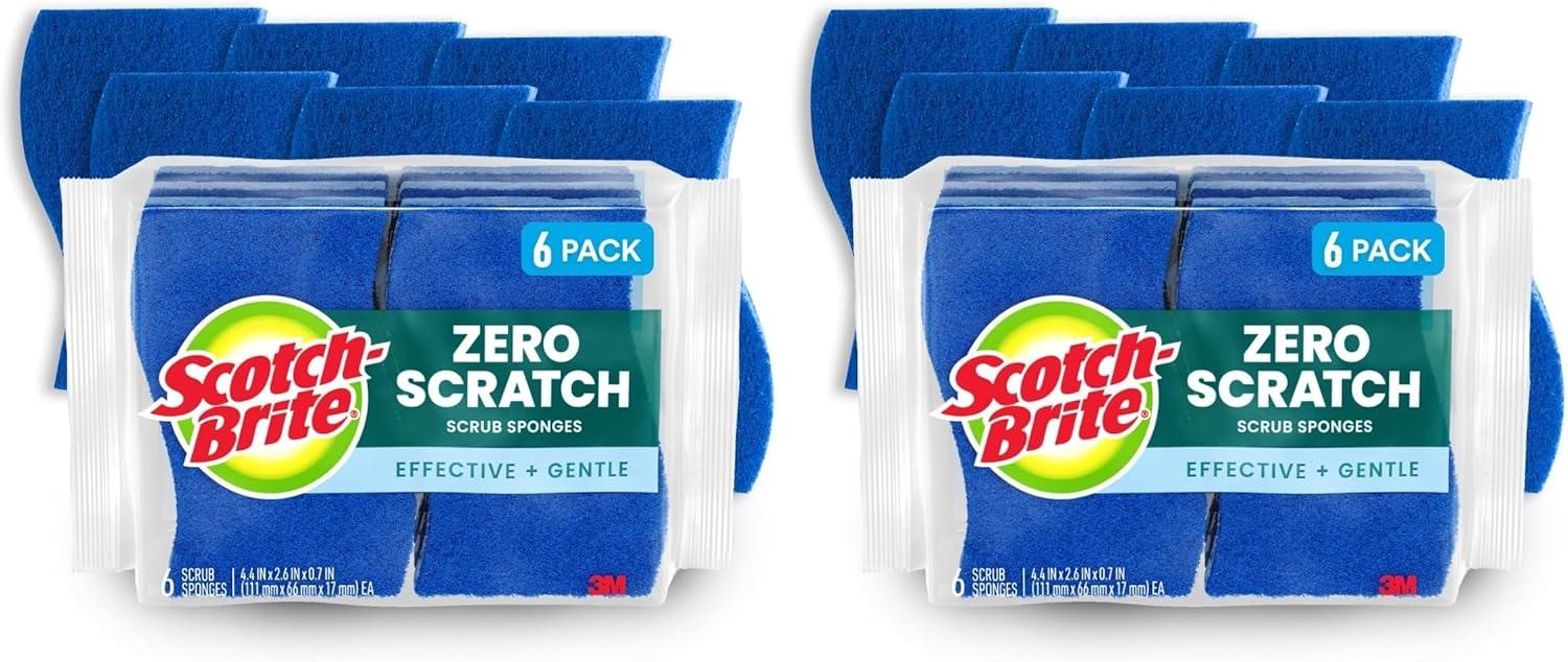 image:imageScotchBrite Zero Scratch Scrub Sponges 6 Kitchen Sponges for Washing Dishes and Cleaning The Kitchen and Bath NonScratch Sponge Safe for NonStick Cookware Pack of 26 Scrub Sponges
