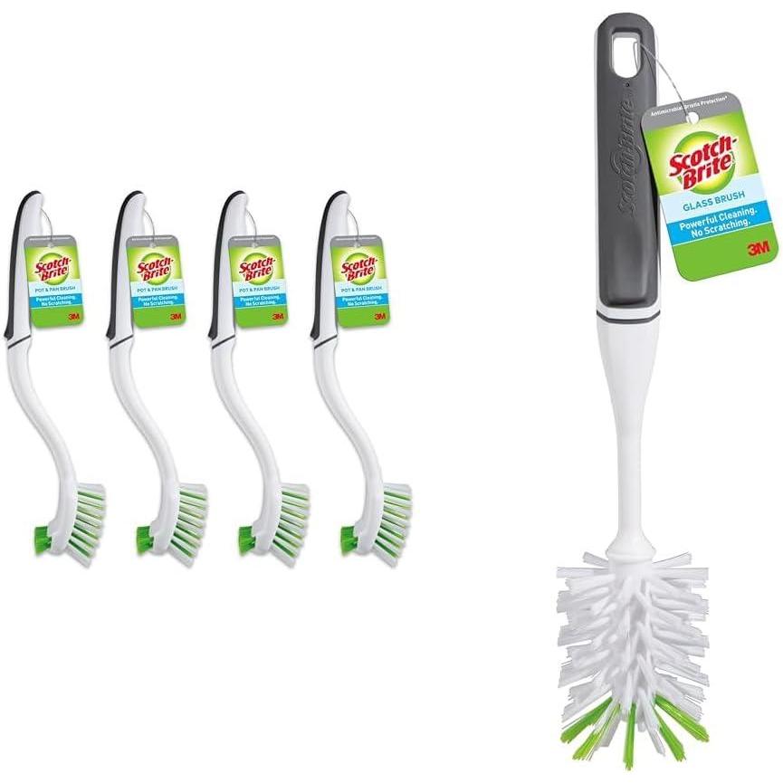 image:imageScotchBrite Dish Brush 4 Pack Green Plastic Handle amp Bristles Safe for Cookware amp More Reusable Glass amp Water Bottle BrushBrush Bottle Brush