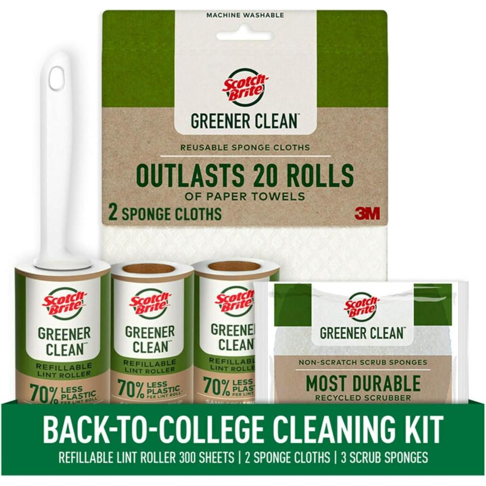 image:imageScotchBrite Greener Clean Lint Roller Reusable Lint Rollers for Clothes Furniture and Pet Hair Tidy Up Fabrics with a More Sustainable Fuzz Remover 1 Roller 2 RefillsCollege Cleaning Bundle
