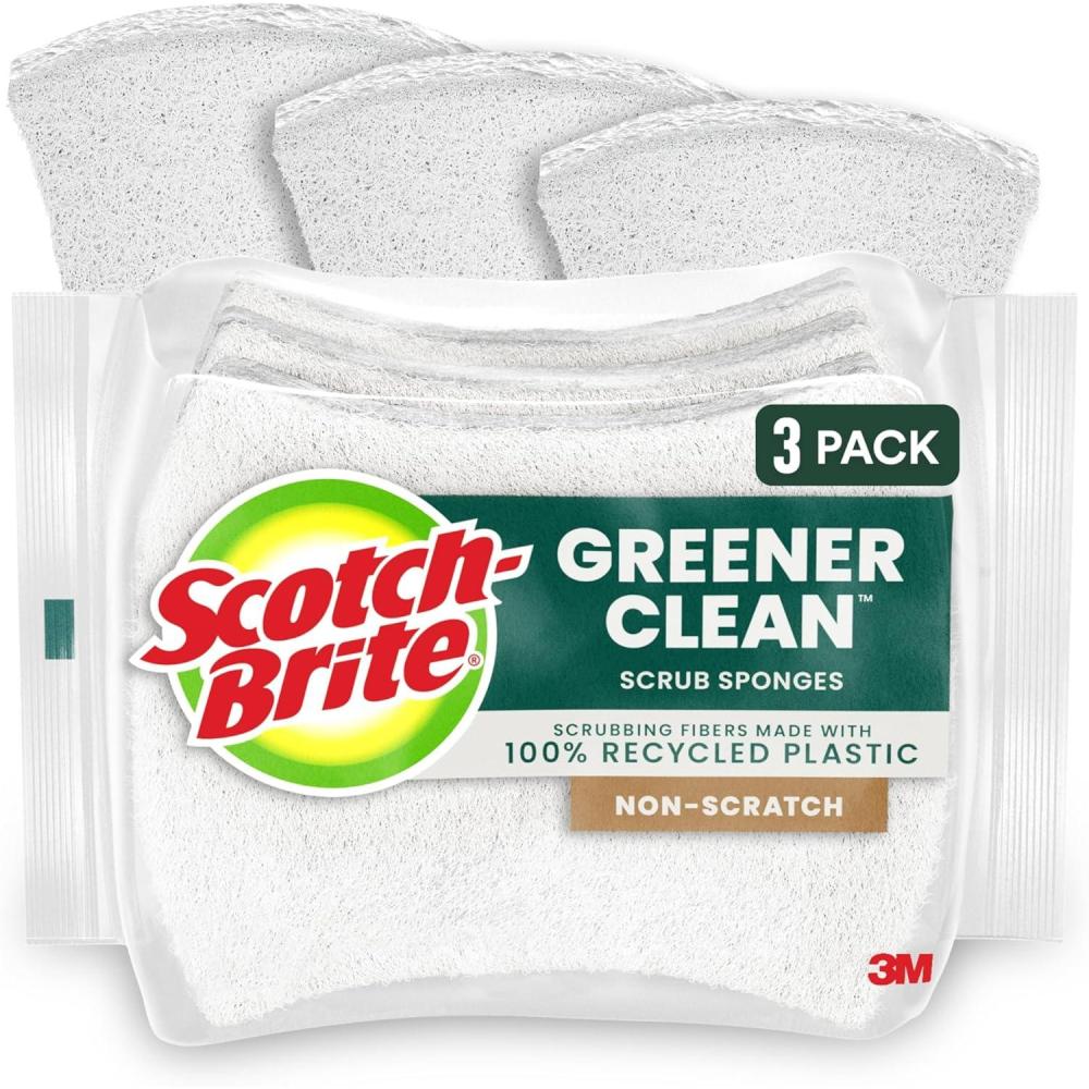image:imageScotchBrite Greener Clean NonScratch Scrub Sponge Sponge for Washing Dishes Cleaning Kitchen Superior Performance and Made with Sustainable Materials Dishwasher Safe 3 Scrub Sponges Pack of 23 Scrub Sponges
