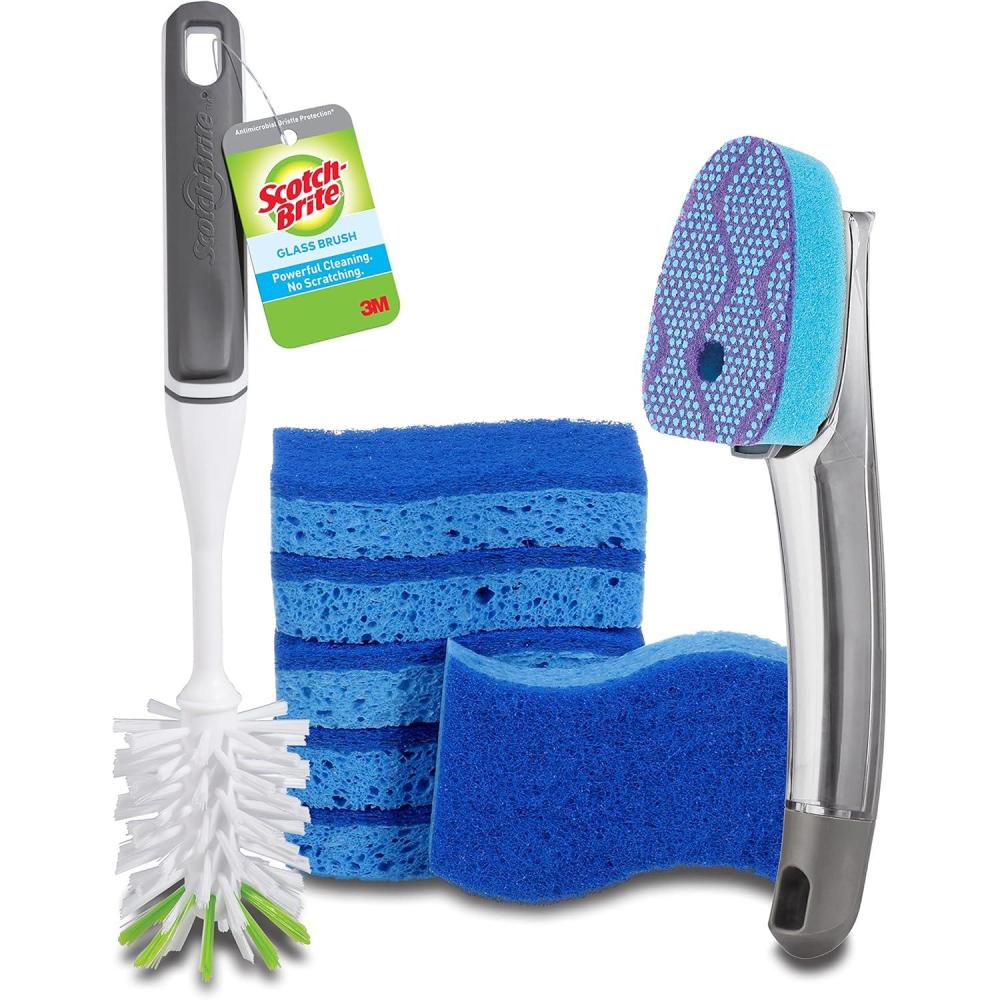 image:imageScotchBrite Kitchen Cleaning amp Dish Washing Starter Kit NonScratch Scrub Sponge 6 Pack  NonScratch Advanced Soap Control Dishwand  Glass and Water Bottle Brush