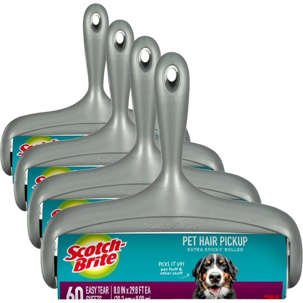 image:imageScotchBrite Pet Extra Sticky Large Surface Lint Roller for Pet Hair Furniture and Clothes 1 Roller 60 Sheets Pack of 21 Roller Pack of 4