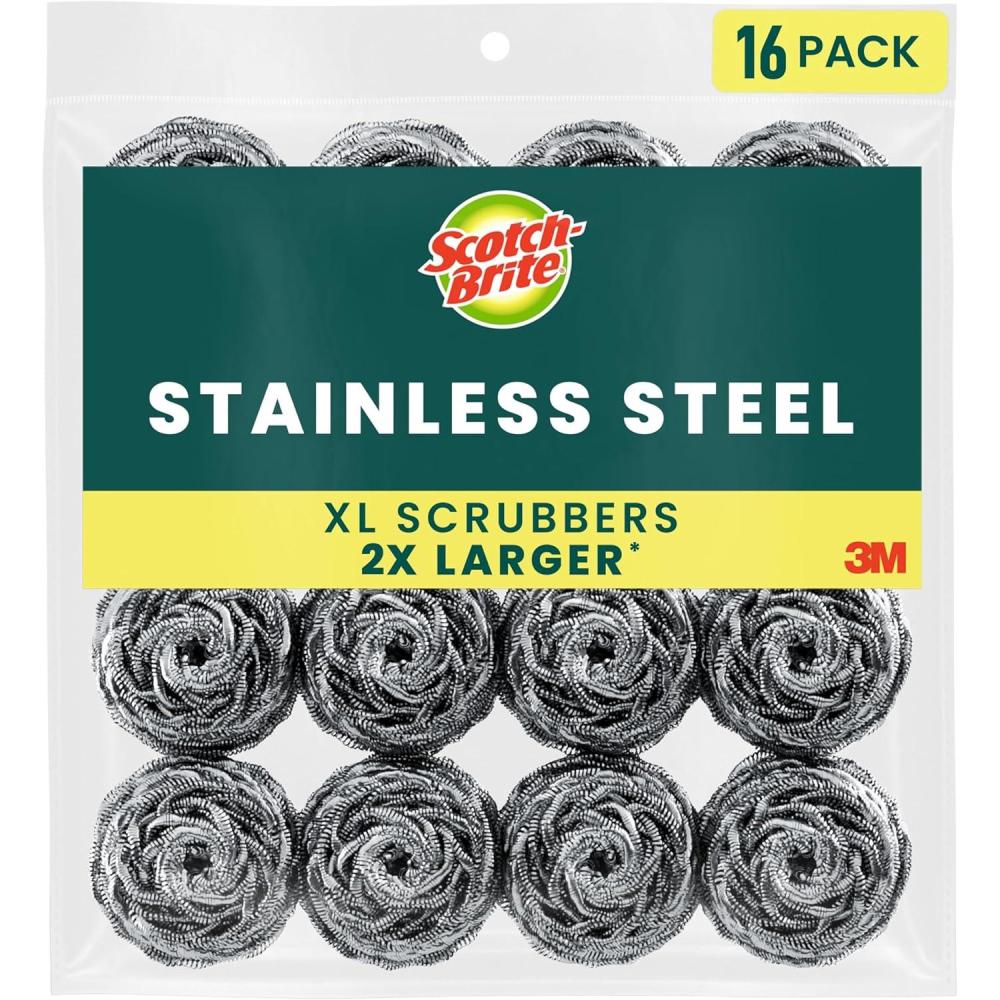 image:imageScotchBrite Stainless Steel Scrubber for Cleaning Kitchen Household and Dishes 3 Scrubbers Pack of 216 Scrubbers