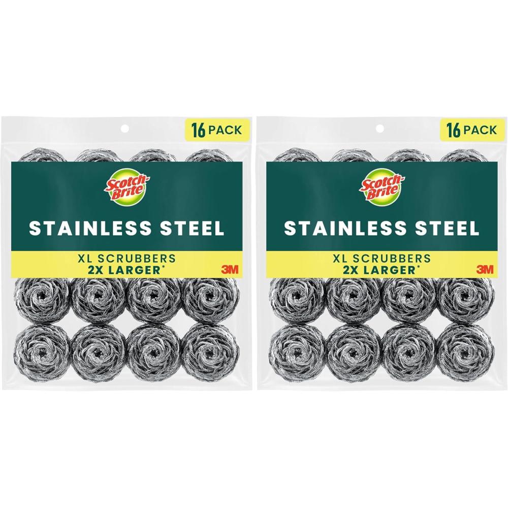 image:imageScotchBrite Stainless Steel Scrubbers Durable Ideal for Uncoated Cookware 16 Scrubbers Pack of 2