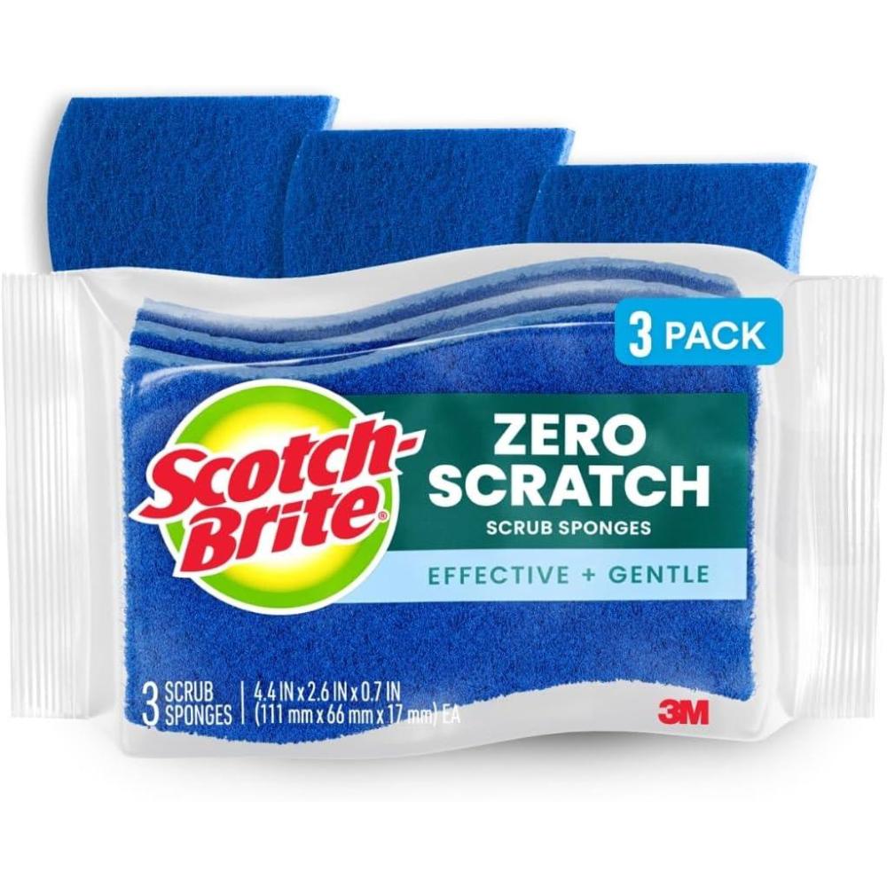 image:imageScotchBrite Zero Scratch Scrub Sponges 3 Kitchen Sponges for Washing Dishes and Cleaning The Kitchen and Bath NonScratch Sponge Safe for NonStick Cookware Pack of 23 Count Pack of 1