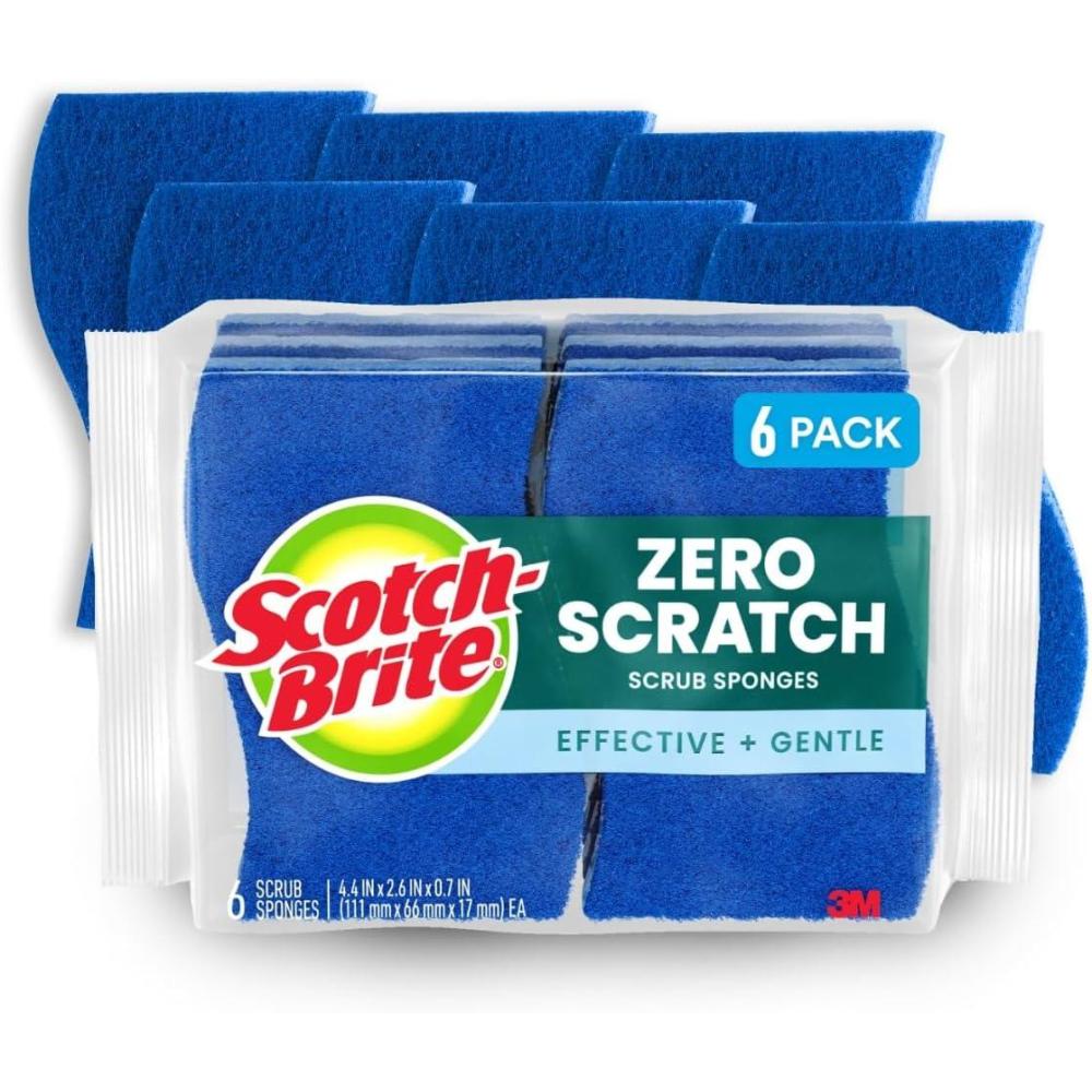 image:imageScotchBrite Zero Scratch Scrub Sponges 6 Kitchen Sponges for Washing Dishes and Cleaning The Kitchen and Bath NonScratch Sponge Safe for NonStick Cookware Pack of 26 Scrub Sponges
