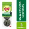 Scotch-Brite Stainless Steel Scrubber for Cleaning Kitchen, Household, and Dishes – 3 Scrubbers (Pack of 2)(3 Scrubbers (Pack of 2))