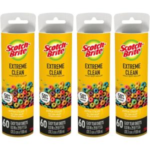 Scotch-Brite 50% Stickier Large Surface Lint Roller, Works Great On Pet Hair, 60 Sheets (Pack of 2)(4 Refills)