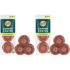 Scotch-Brite Copper Coated Scrubbing Scour Pads, 3 Scouring Scrubber Pads (Pack of 2)