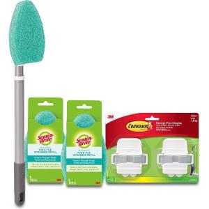 Scotch-Brite Extendable Tub & Tile Scrubber Kit, Includes 1 Handle and 3 Non-Scratch Scrubber Pads + Command Broom and Mop Grippers, 2-Grippers, 4-Strips