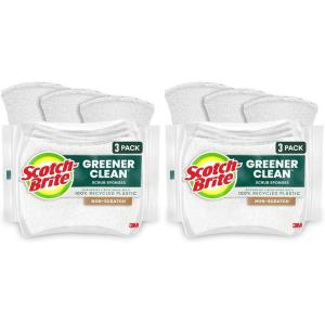Scotch-Brite Greener Clean Non-Scratch Scrub Sponge, Sponge for Washing Dishes, Cleaning Kitchen, Superior Performance and Made with Sustainable Materials, Dishwasher Safe, 3 Scrub Sponges (Pack of 2)(3 Scrub Sponges (Pack of 2))