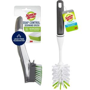 Scotch-Brite Kitchen Brush Kit – Glass and Water Bottle Brush & Advanced Soap Control Dishwand Brush – Scrub Brushes for Cleaning Kitchen and Washing Dishes
