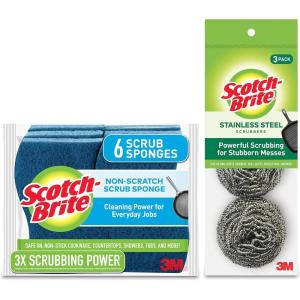 Scotch-Brite Non-Scratch Scrub Sponges, 6 Pack and Stainless Steel Scrubbers, 3 Pack