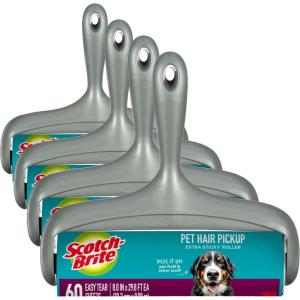 Scotch-Brite Pet Extra Sticky Large Surface Lint Roller for Pet Hair, Furniture and Clothes, 1 Roller, 60 Sheets (Pack of 2)(1 Roller (Pack of 4))