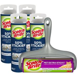 Scotch-Brite Pet Extra Sticky Large Surface Roller, Designed for Pet Hair (60 Sheets) + Scotch-Brite 50% Stickier Large Surface Roller Refill, 60 Sheets (Pack of 4), 240 Sheets Total
