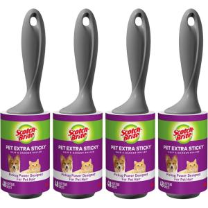 Scotch-Brite Pet Extra Sticky Lint Rollers, 4 Rollers, 48 Sheets Per Roller, 192 Sheets Total (Pack of 2)(4 Rollers  192 Sheets)