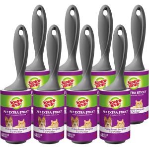 Scotch-Brite Pet Extra Sticky Lint Rollers, 4 Rollers, 48 Sheets Per Roller, 192 Sheets Total (Pack of 2)(4 Rollers  192 Sheets (Pack of 2))