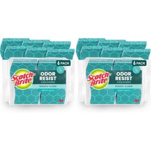 Scotch-Brite Scrub Dots Heavy Duty Sponge, Powerful Scrubbing, Rinses Clean, for Washing Dishes and Cleaning Kitchen, 6 Scrub Sponges (Pack of 2)