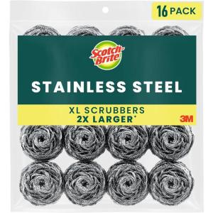 Scotch-Brite Stainless Steel Scrubber for Cleaning Kitchen, Household, and Dishes – 3 Scrubbers (Pack of 2)(16 Scrubbers)