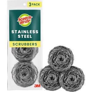 Scotch-Brite Stainless Steel Scrubber for Cleaning Kitchen, Household, and Dishes – 3 Scrubbers (Pack of 2)(3 Scrubbers)