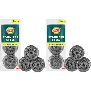 Scotch-Brite Stainless Steel Scrubber for Cleaning Kitchen, Household, and Dishes – 3 Scrubbers (Pack of 2)(3 Scrubbers (Pack of 2))