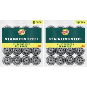Scotch-Brite Stainless Steel Scrubbers, Durable, Ideal for Uncoated Cookware, 16 Scrubbers (Pack of 2)
