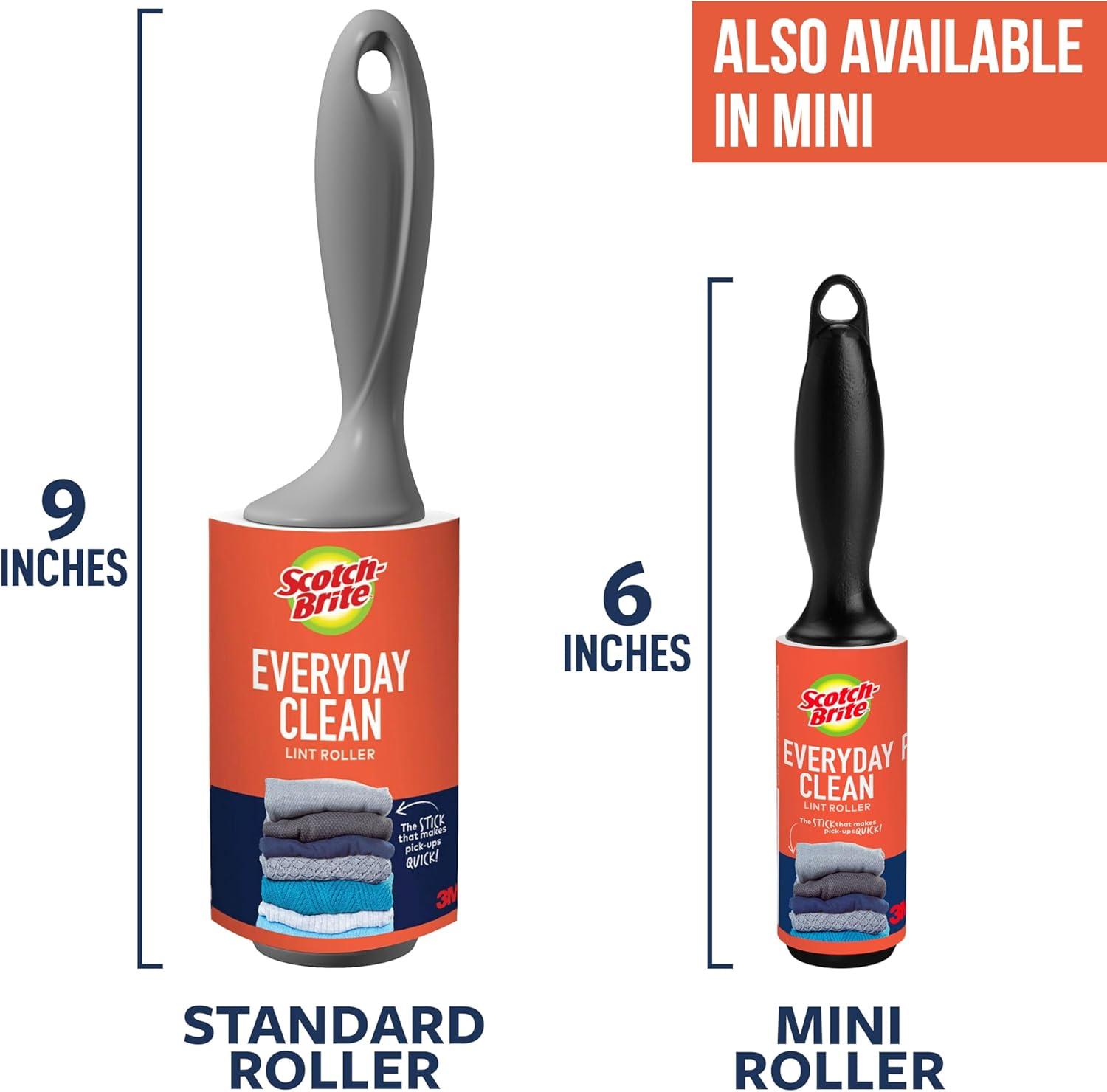 image:imageScotchBrite Everyday Clean Lint Roller Lint Remover for Pet Hair Dark Clothes Furniture and Dusty Surfaces Picks Up Fur amp Fluff in Your Home Car amp Office 2 Pack 200 Adhesive Sheets Total2 Lint Rollers