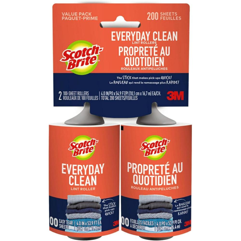 image:imageScotchBrite Everyday Clean Lint Roller Lint Remover for Pet Hair Dark Clothes Furniture and Dusty Surfaces Picks Up Fur amp Fluff in Your Home Car amp Office 2 Pack 200 Adhesive Sheets Total2 Lint Rollers