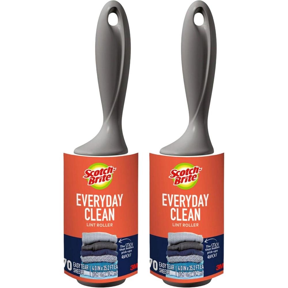 image:imageScotchBrite Everyday Clean Lint Roller Lint Remover for Pet Hair Dark Clothes Furniture and Dusty Surfaces Picks Up Fur amp Fluff in Your Home Car amp Office 1 Pack 70 Adhesive Sheets Total70 Sheets Pack of 2