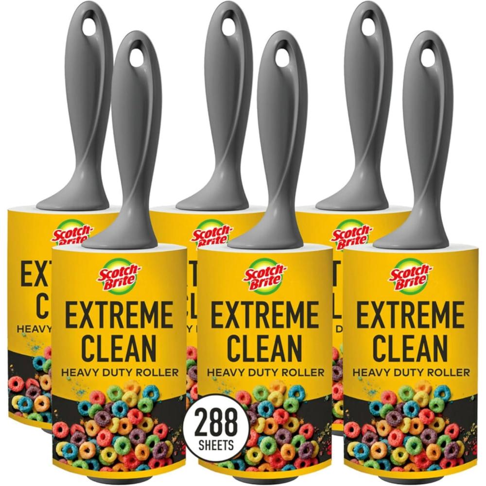 image:imageScotchBrite Extreme Clean Heavy Duty Lint Roller Advanced Lint Removers for Larger Debris Extra Sticky Lint Roller for Clothes Pet Hair Furniture Cars Offices and More 48 Sheets 6 PackGray
