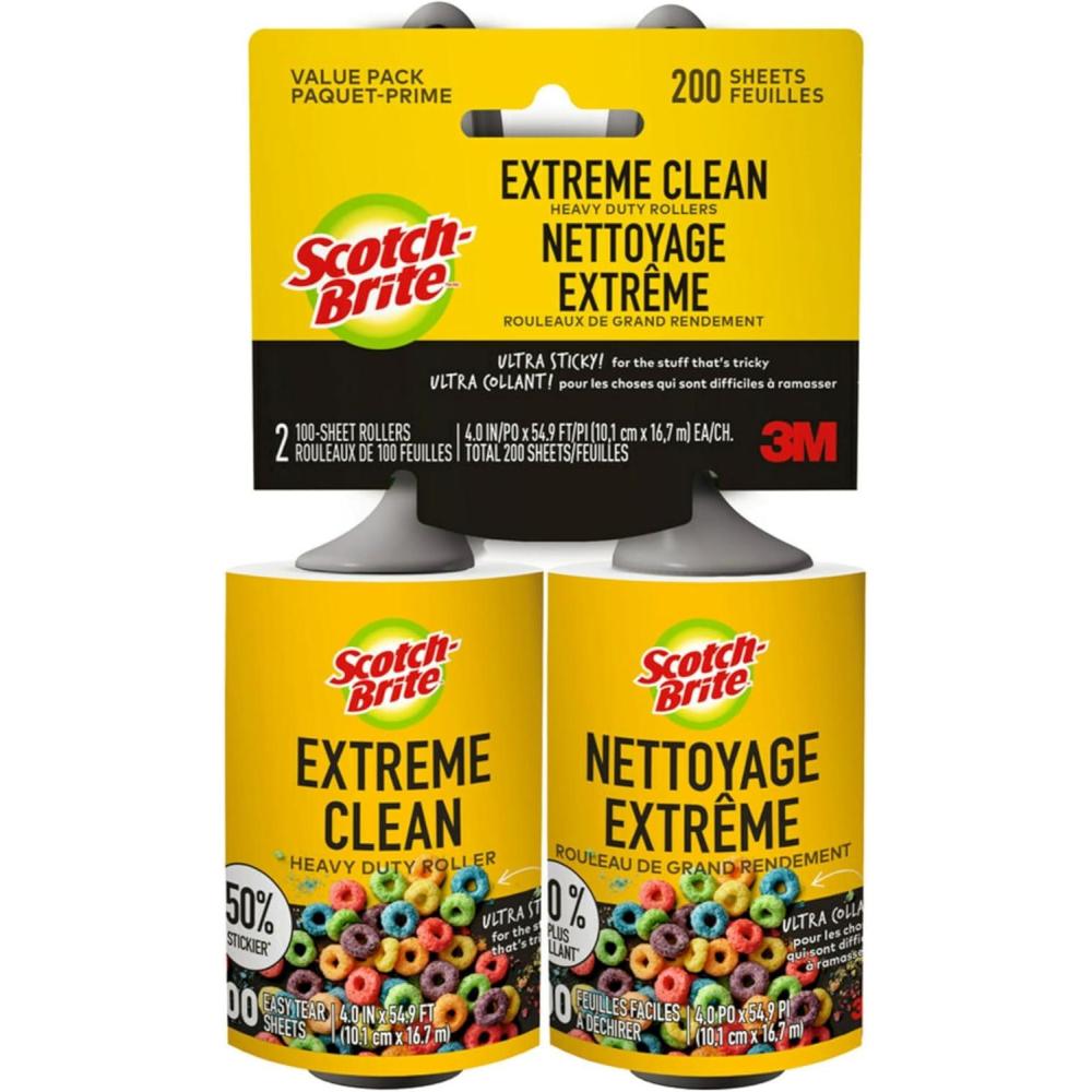 image:imageScotchBrite Extreme Clean Lint Rollers 6 Rollers 100 Sheets Per Roller 600 Sheets Total Reusable Lint Roller Works Great on Pet Hair2 Rollers 200 Sheets