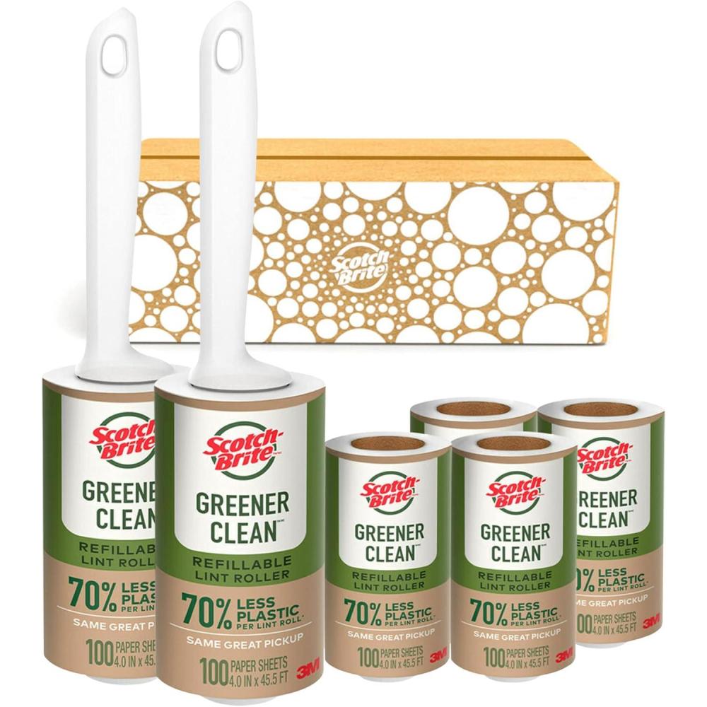 image:imageScotchBrite Greener Clean Lint Roller Reusable Lint Rollers for Clothes Furniture and Pet Hair Tidy Up Fabrics with a More Sustainable Fuzz Remover 2 Roller 4 RefillsWhite