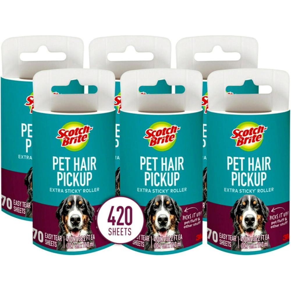 image:imageScotchBrite Pet Extra Sticky Hair Lint Roller 6 Rollers 600 Sheets70 Count Pack of 6