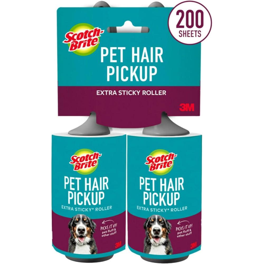 image:imageScotchBrite Pet Hair Pickup Extra Sticky Lint Roller Designed for Removing Fur Fluff on Couches Clothes Dog and Cat Beds amp More 2 Pack 200 EasyTear Adhesive Sheets Total2 Rollers 200 Sheets