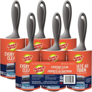 Scotch-Brite Everyday Clean Lint Roller, 3 Pack, Lint Remover for Pet Hair, Dark Clothes, Furniture, and Dusty Surfaces, Picks Up Fur & Fluff in Your Home, Car & Office, 300 Adhesive Sheets Total(600 Sheets)