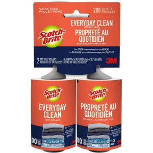 Scotch-Brite Everyday Clean Lint Roller, Lint Remover for Pet Hair, Dark Clothes, Furniture, and Dusty Surfaces, Picks Up Fur & Fluff in Your Home, Car, & Office, 2 Pack, 200 Adhesive Sheets Total(2 Lint Rollers)
