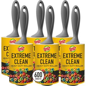 Scotch-Brite Extreme Clean Lint Rollers, 6 Rollers, 100 Sheets Per Roller, 600 Sheets Total, Reusable Lint Roller, Works Great on Pet Hair(6 Rollers  600 Sheets)