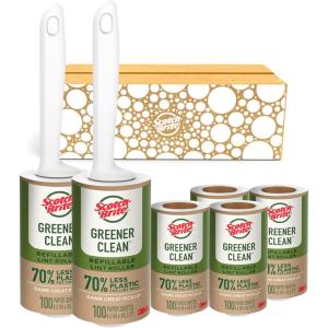 Scotch-Brite Greener Clean Lint Roller, Reusable Lint Rollers for Clothes, Furniture, and Pet Hair, Tidy Up Fabrics with a More Sustainable Fuzz Remover, 2 Roller, 4 Refills(White)