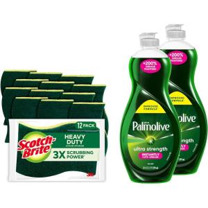 Scotch-Brite Heavy Duty Scrub Sponges with Palmolive Original Green Dish Soap