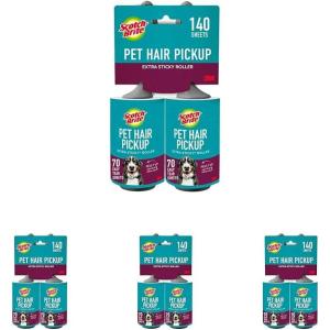 Scotch-Brite Pet Hair Pickup Extra Sticky Lint Roller, Designed for Removing Fur + Fluff on Couches, Clothes, Dog and Cat Beds, & More, 2 Pack, 140 Easy-Tear Adhesive Sheets Total(2 Rollers  140 Sheets (Pack of 4))