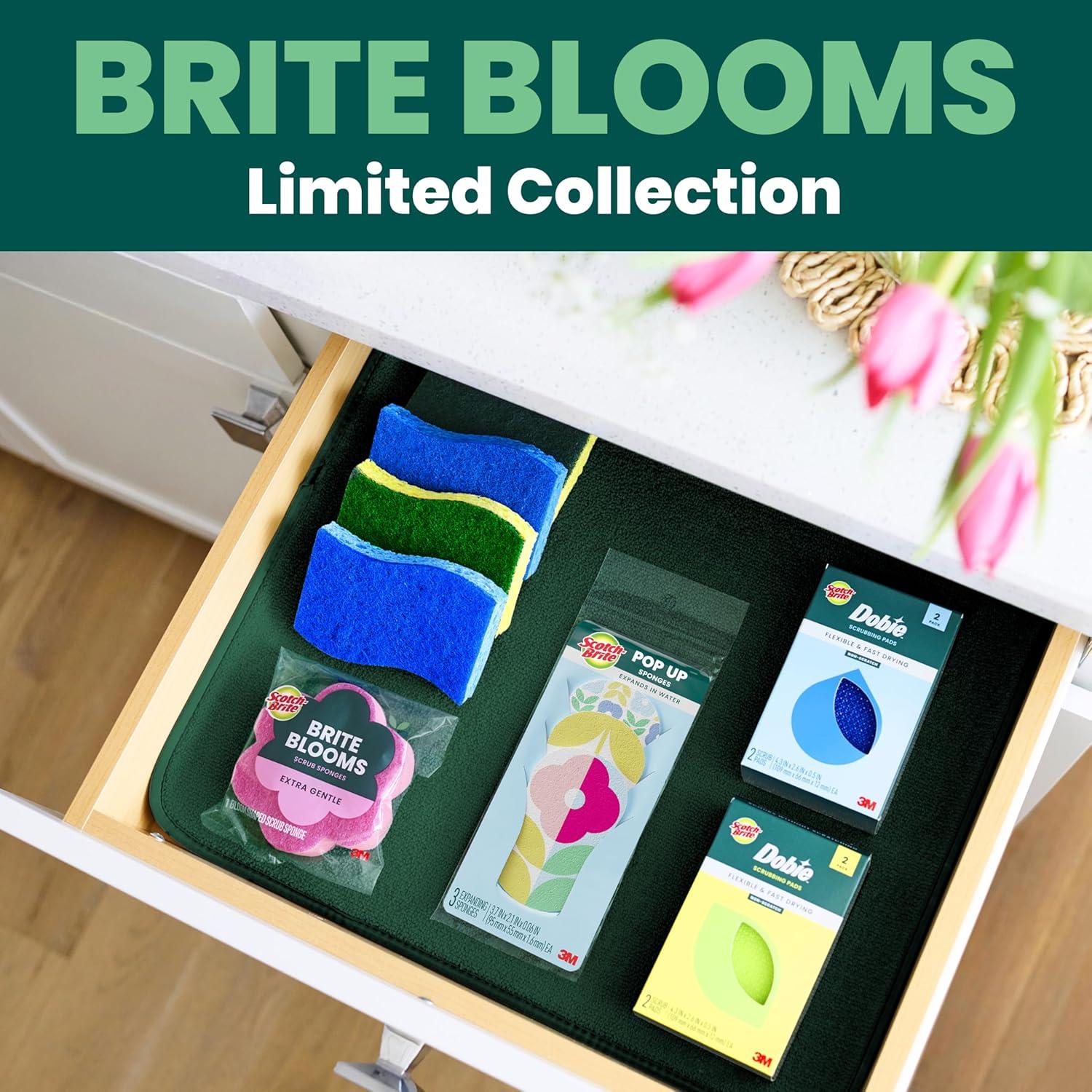 image:imageScotchBrite Blooms Dobie Scrubbing Pad NonScratch Kitchen Sponge for Cleaning Dishes Appliances and Bathrooms Raindrop Blue Dish Sponge that Dries Fast 2 Pack