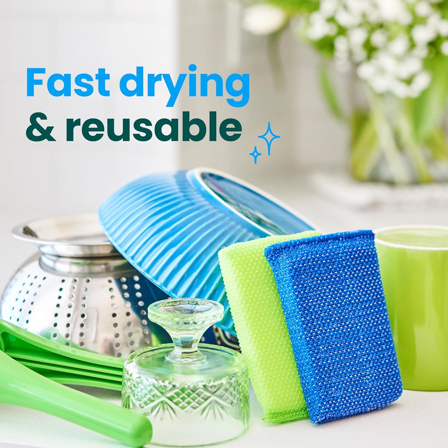 image:imageScotchBrite Blooms Dobie Scrubbing Pad NonScratch Kitchen Sponge for Cleaning Dishes Appliances and Bathrooms Raindrop Blue Dish Sponge that Dries Fast 2 Pack