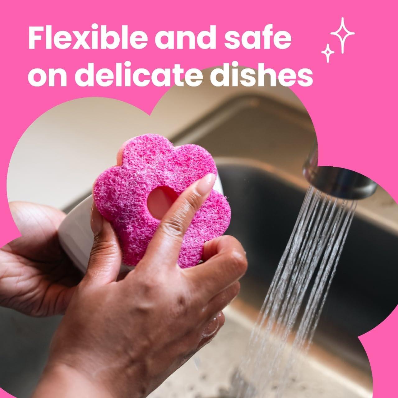 image:imageScotchBrite Brite Blooms Extra Gentle Scrub Sponge DishwasherSafe Kitchen Sponge for Cleaning Delicate Surfaces Pink Spring Flower Dish Sponges Made with 100 Recycled Fibers