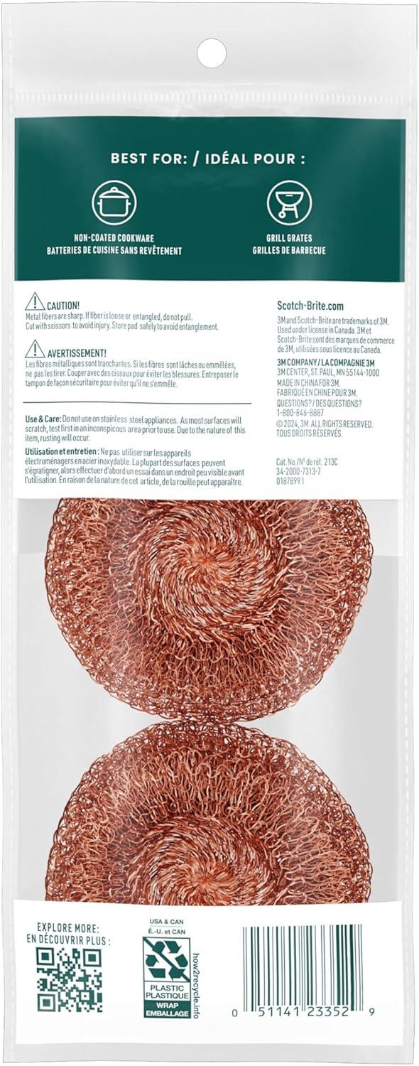 image:imageScotchBrite Copper Coated Scrubbers Scouring Pads for Cleaning Tough BakedOn Messes Metal Scrubbers for Cleaning Dishes 3 Scrub PadsBrown